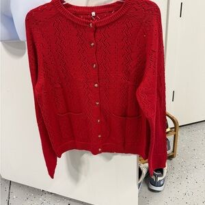 Private Label Red Women's knit sweater Cardigan